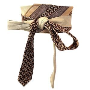 Unique Satin Obi Belt Wide One Size Wrap Brown Academia Upcycled Necktie Ties